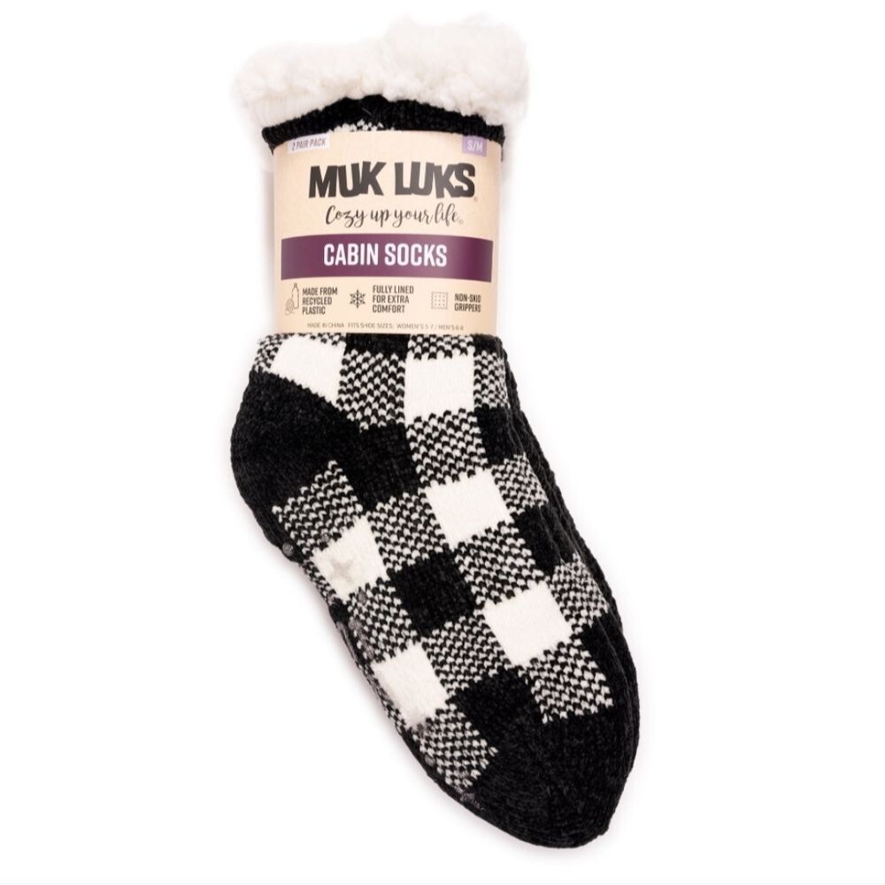 Muk Luks Women's Fuzzy Chenille Plush Lined Cabin Socks, 2-Pack, Sizes S/M